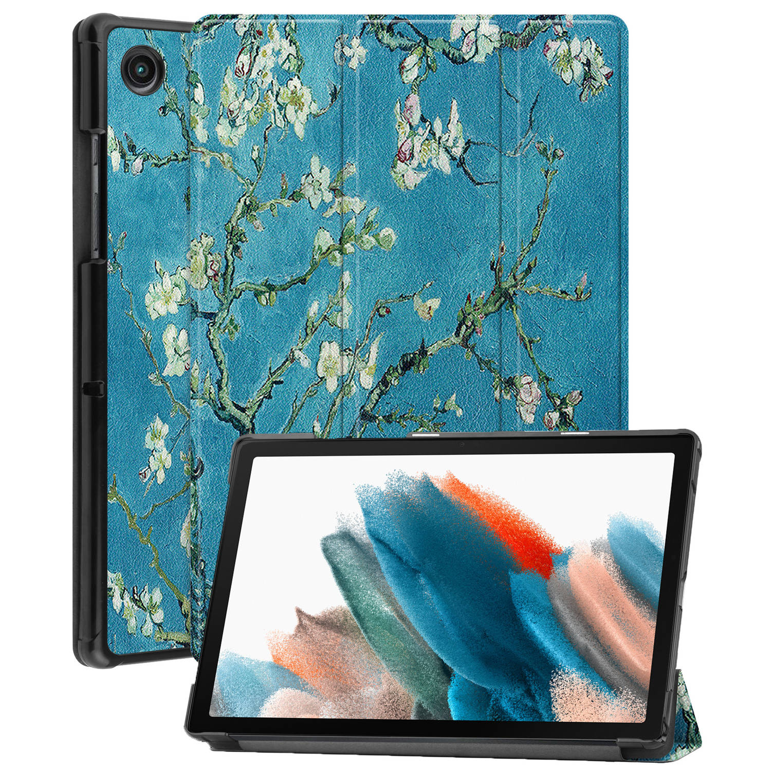 Basey Samsung Galaxy Tab A8 Hoesje Kunstleer Hoes Case Cover Samsung Galaxy Tab A8-Bloesem