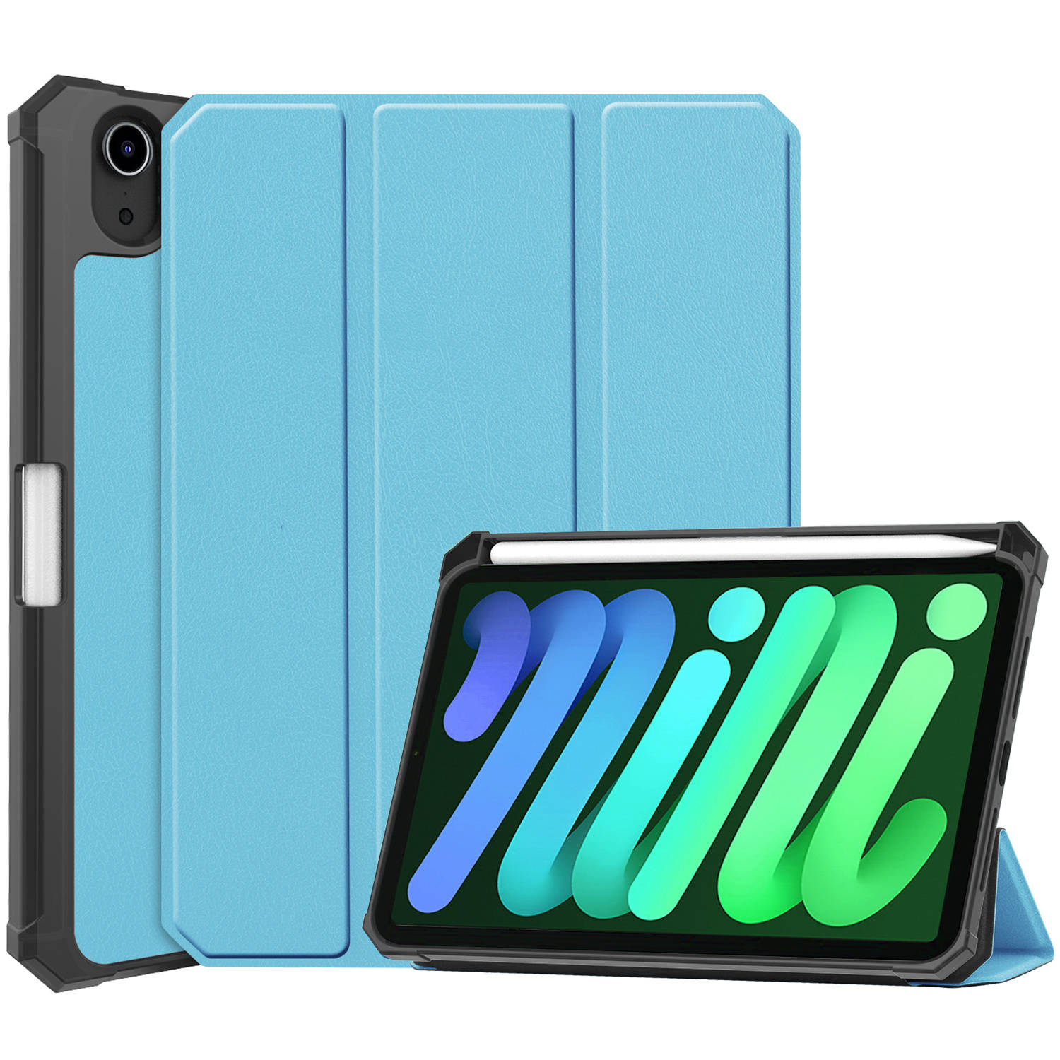 Basey Ipad Mini 6 Hoesje Kunstleer Hoes Case Cover Ipad Mini 6-lichtblauw