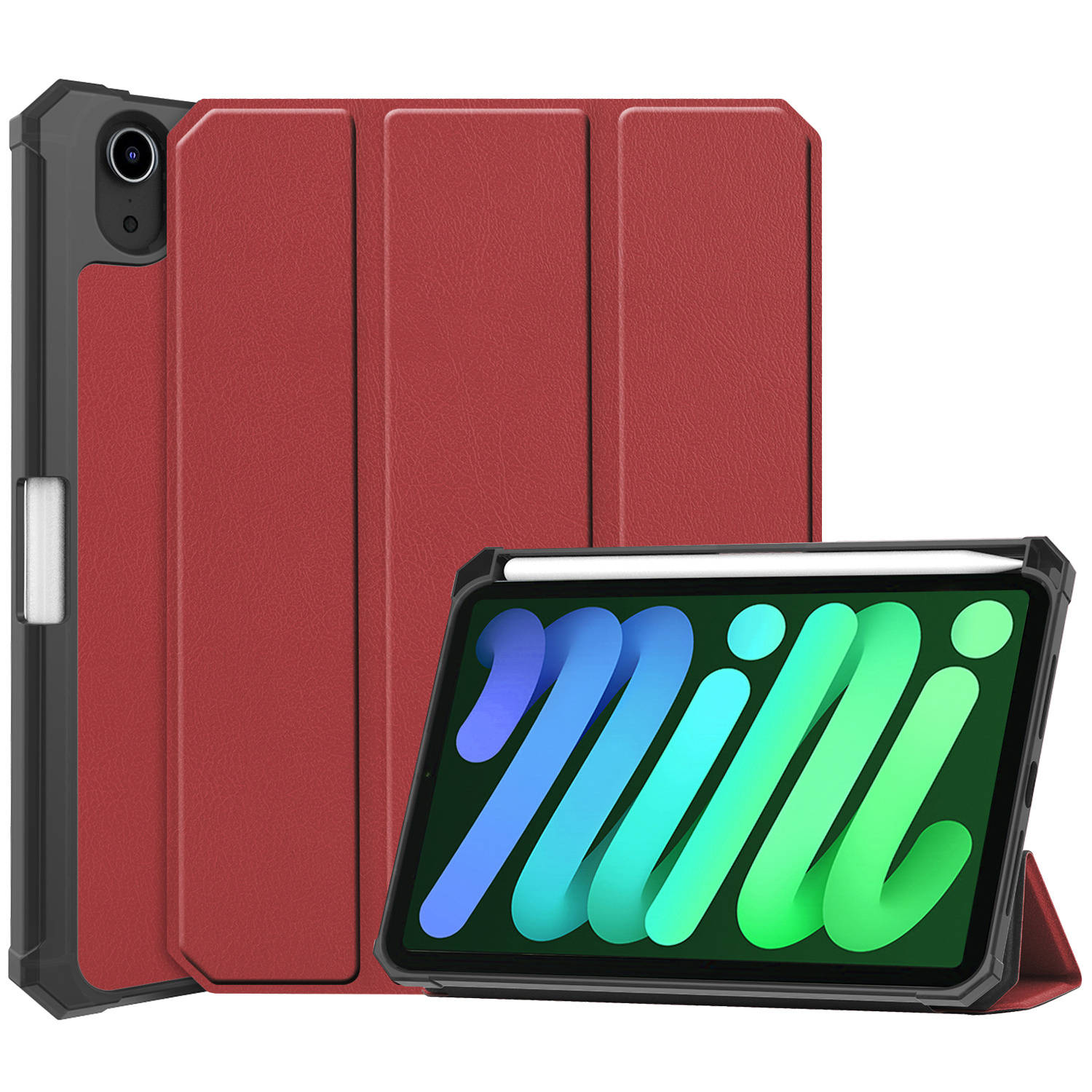 Basey Ipad Mini 6 Hoesje Kunstleer Hoes Case Cover Ipad Mini 6-donkerrood