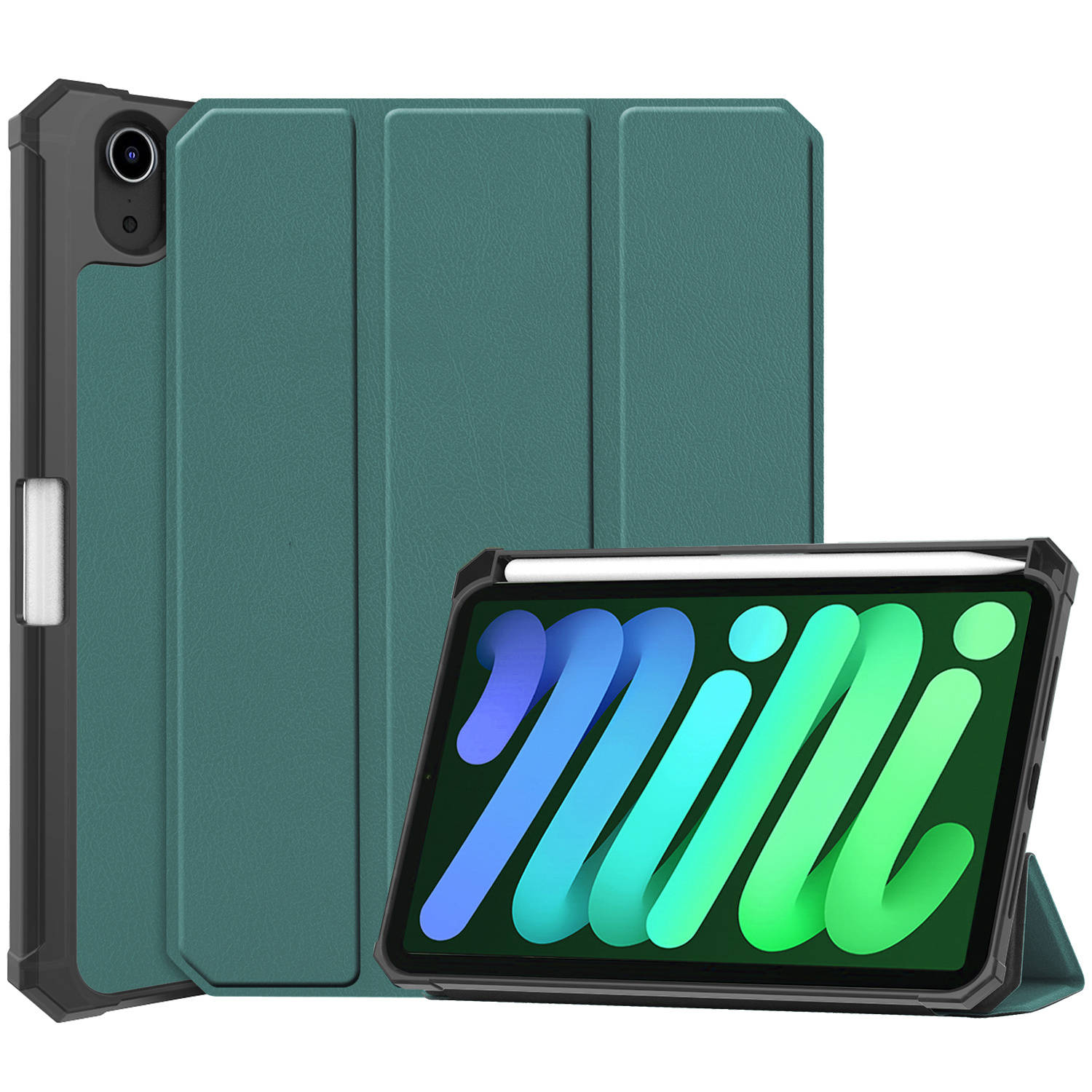 Basey Ipad Mini 6 Hoesje Kunstleer Hoes Case Cover Ipad Mini 6-donkergroen