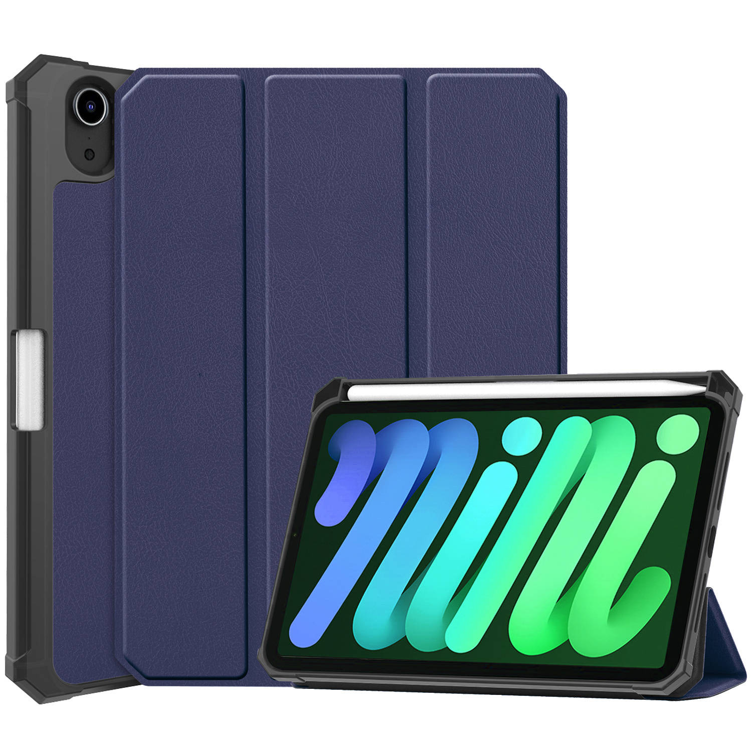 Basey Ipad Mini 6 Hoesje Kunstleer Hoes Case Cover Ipad Mini 6-donkerblauw