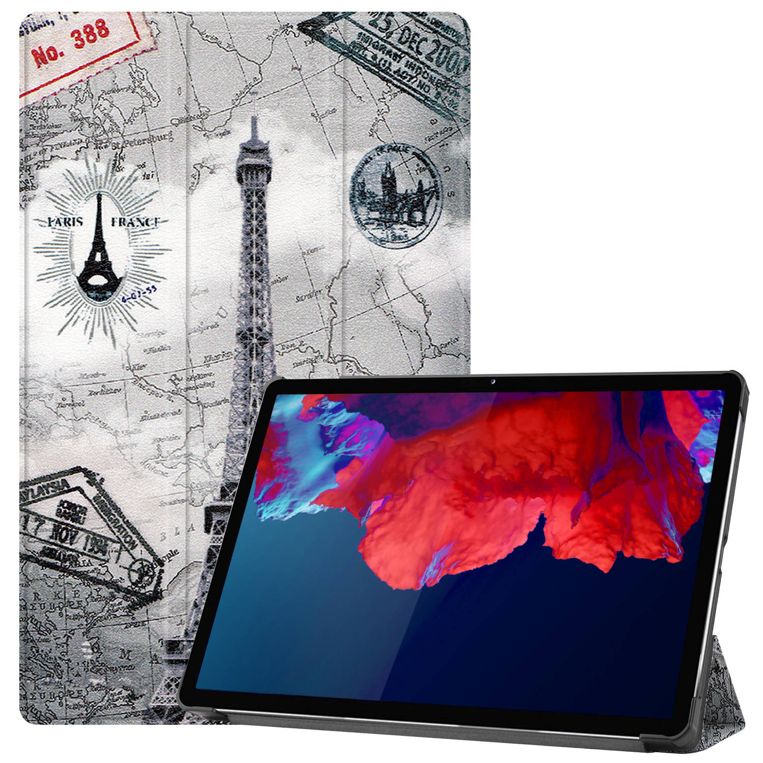 Basey Lenovo Tab P11 Hoesje Kunstleer Hoes Case Cover -Eiffeltoren