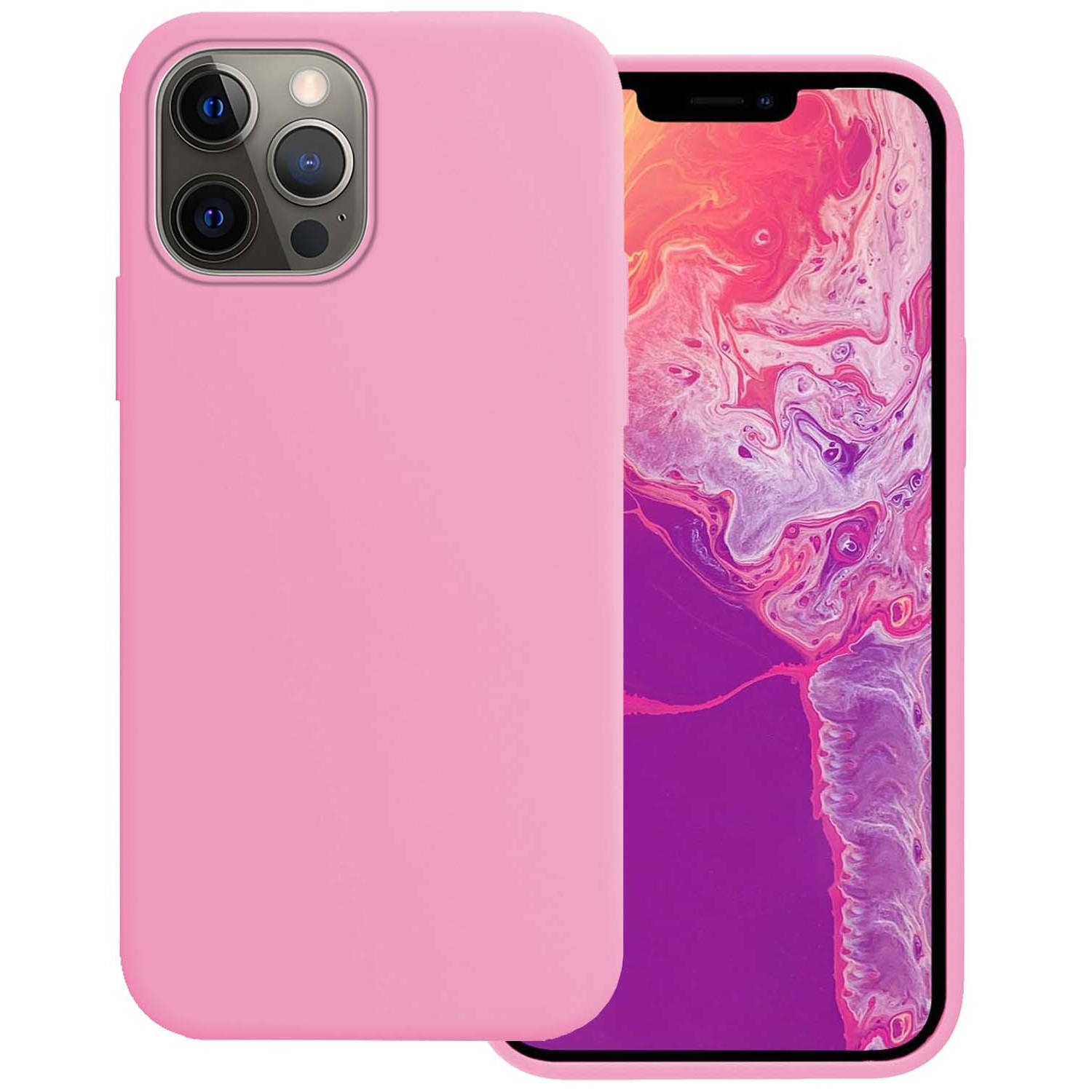 Basey iPhone 13 Pro Max Hoesje Siliconen Hoes Case Cover iPhone 13 Pro Max-Lichtroze