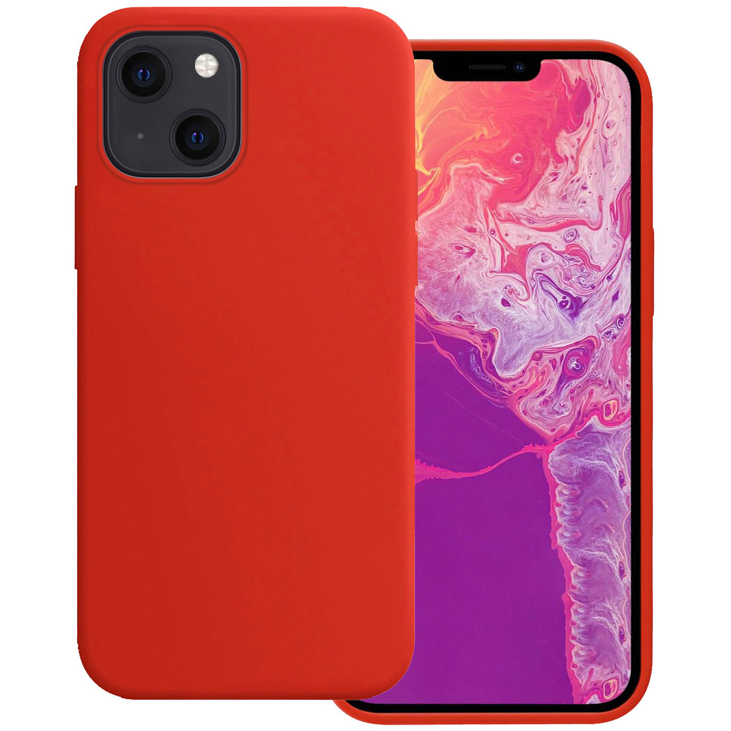 Basey iPhone 13 Hoesje Silicone Case - iPhone 13 Case Rood Siliconen Hoes - iPhone 13 Hoes Cover - Rood