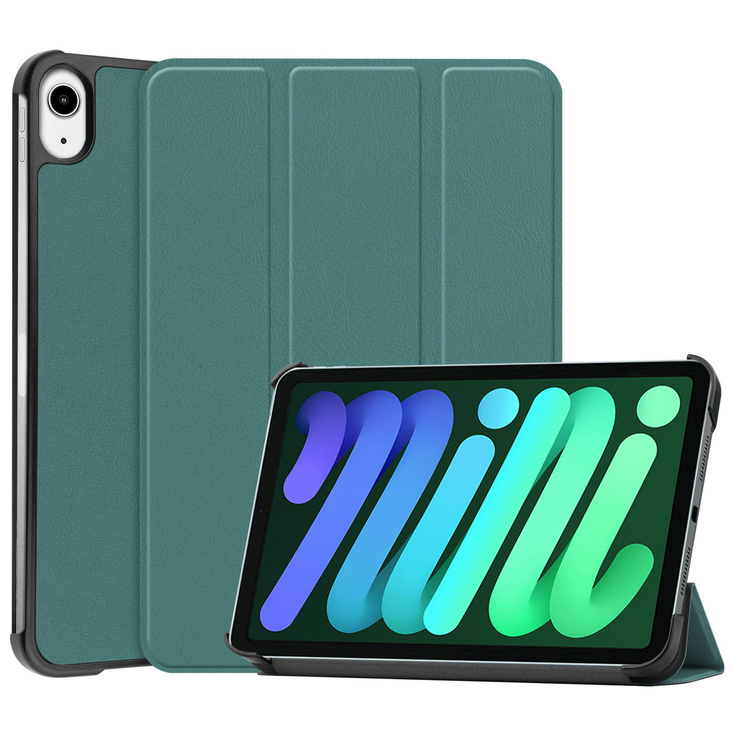 Basey Ipad Mini 6 Hoesje Kunstleer Hoes Case Cover Ipad Mini 6-donkergroen