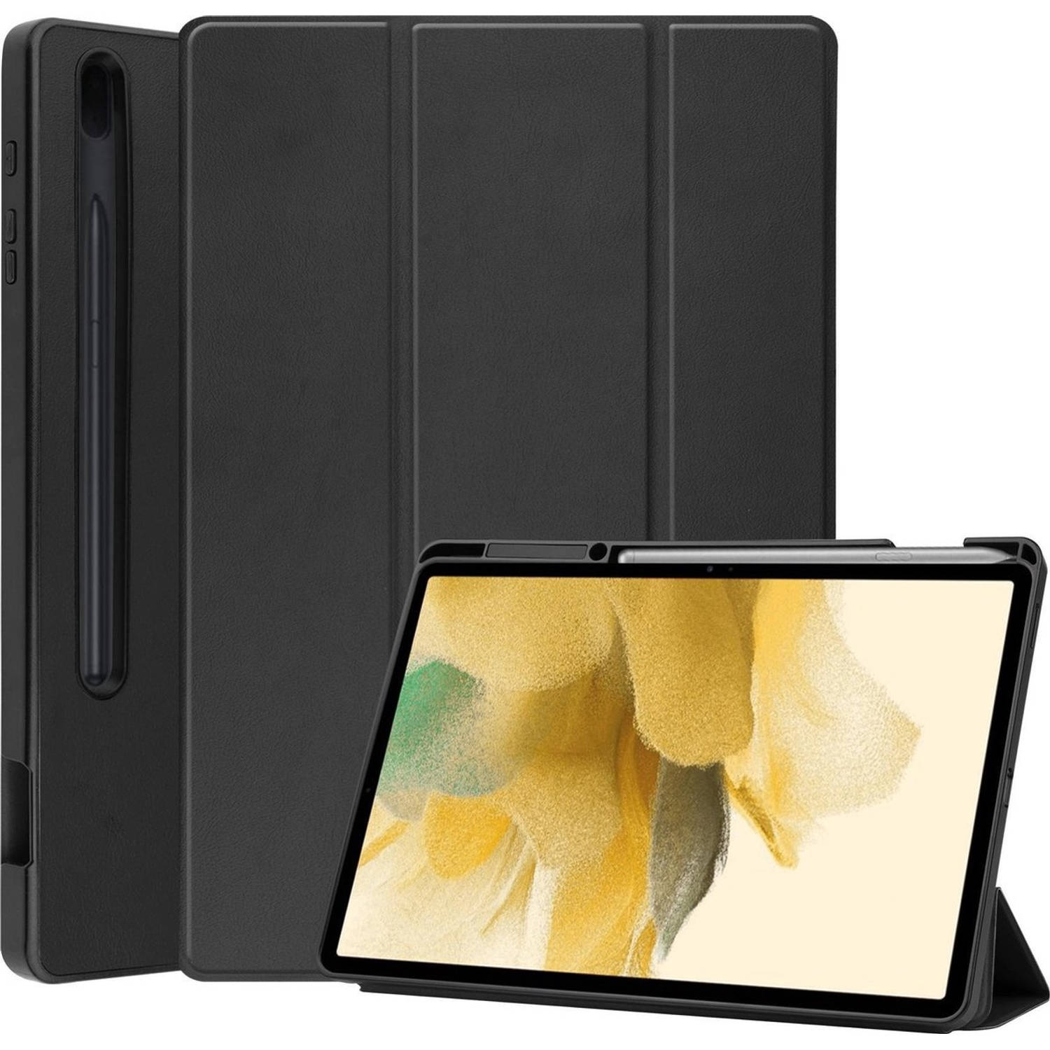 Basey Samsung Galaxy Tab S7 Fe Hoesje Kunstleer Hoes Case Cover Zwart