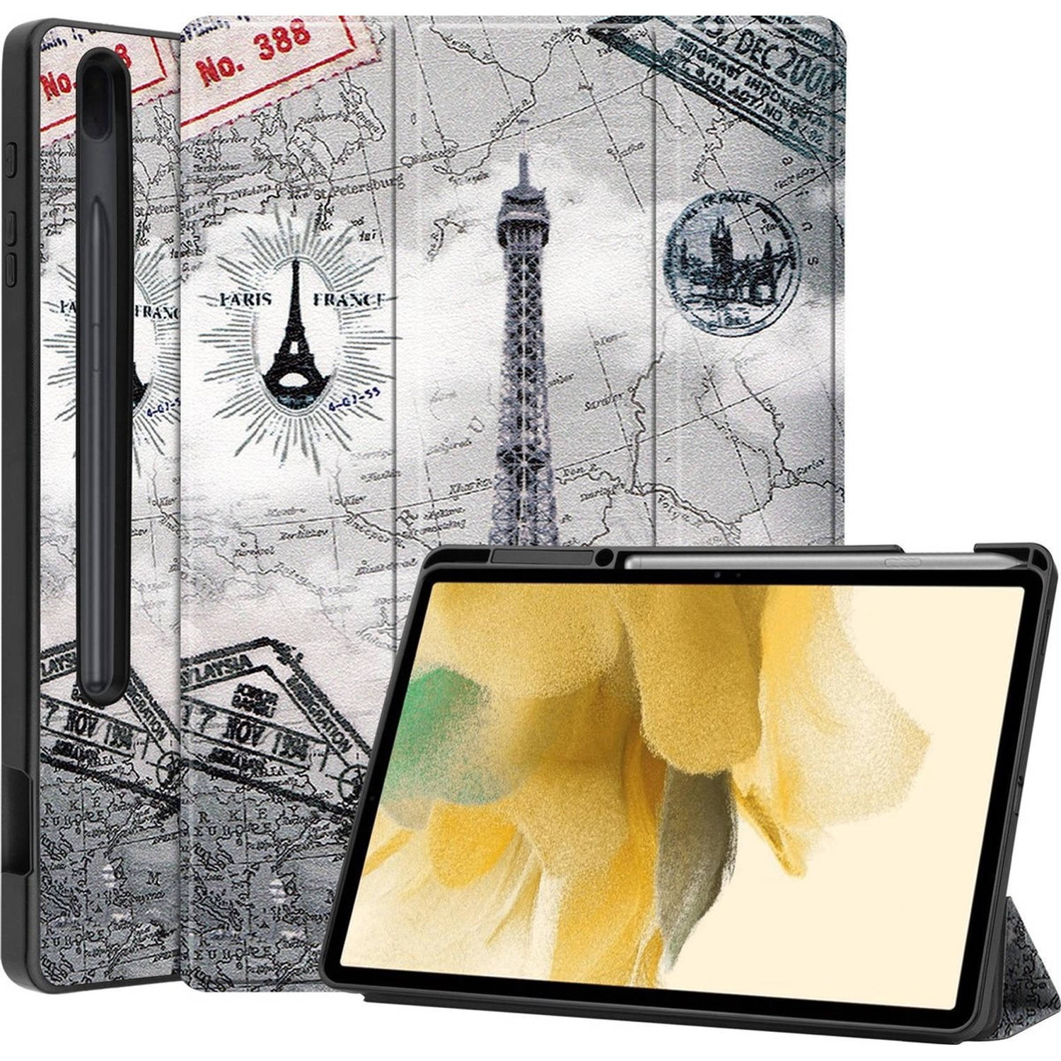 Basey Samsung Galaxy Tab S7 Fe Hoesje Kunstleer Hoes Case Cover Eiffeltoren