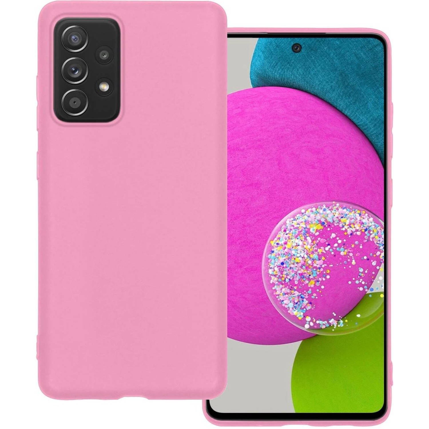 Basey Samsung Galaxy A52 Hoesje Siliconen Hoes Case Cover -Roze
