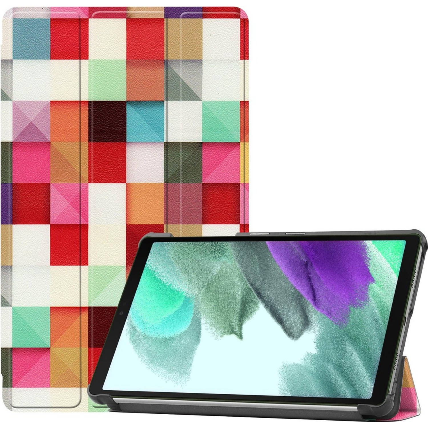 Basey Samsung Galaxy Tab A7 Lite Hoesje Kunstleer Hoes Case Cover Samsung Galaxy Tab A7 Lite-Blokken