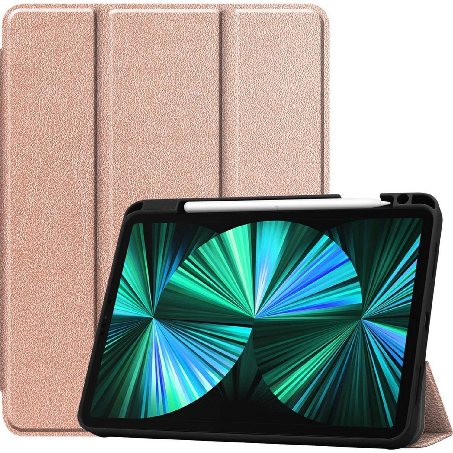 Basey iPad Pro 2021 12.9 inch Hoes Case Hoesje rose Goud Uitsparing Apple Pencil