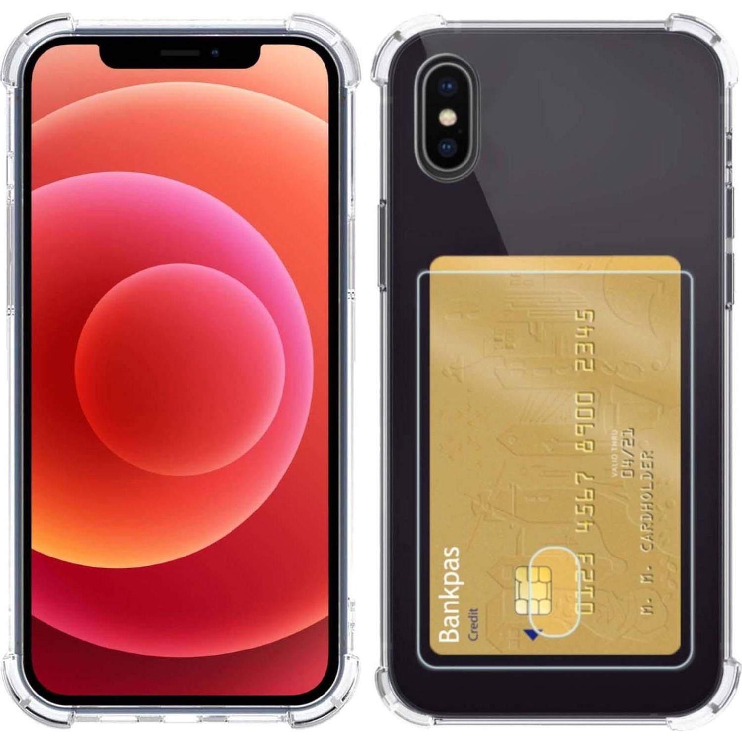 Basey Hoes Voor Iphone X-Xs Hoesje Met Pasjeshouder Transparant Card Case Shock Hoes