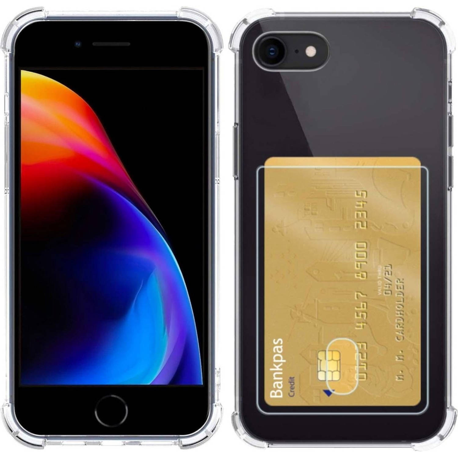 Basey Hoes voor iPhone 7 Hoesje Met Pasjeshouder Transparant Card Case Shock Hoes