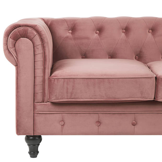 Beliani CHESTERFIELD - Driezitsbank-Roze-Fluweel