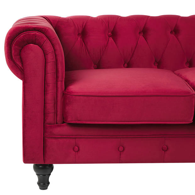 Beliani CHESTERFIELD - Driezitsbank-Rood-Fluweel