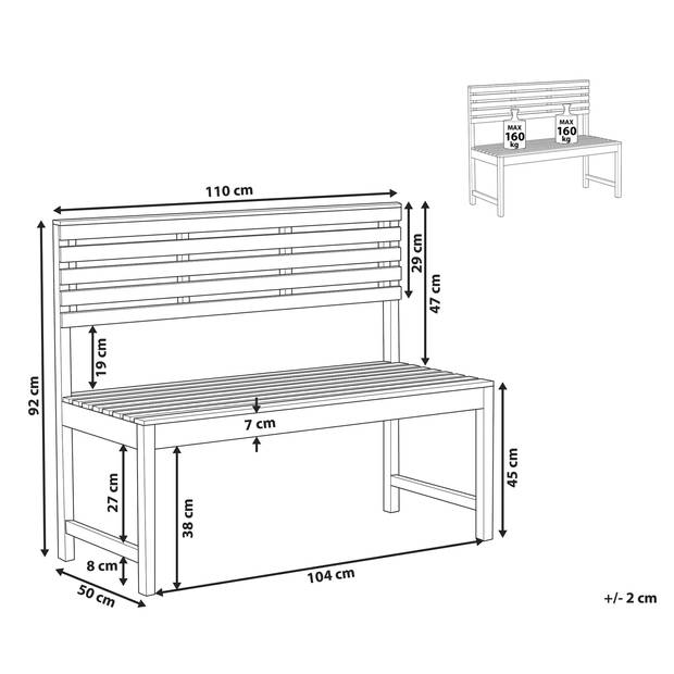 Beliani TREIA - Tuinbank-Lichte houtkleur-Acaciahout