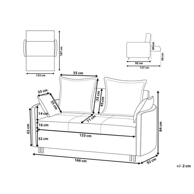 Beliani HOVIN - Tweezitsbank-Grijs-Polyester