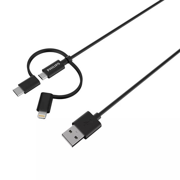 Philips DLC3106T/03 3-in-1 Oplaadkabel - Lightning USB-Kabel, Micro-USB, USB-C - 2 Meter - Zwart