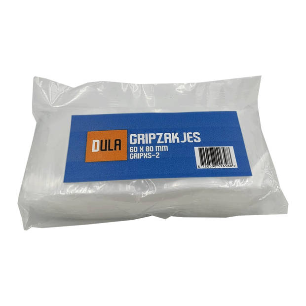 DULA - Gripzakje - 60 x 80 mm - Transparant - 200 stuks - Hersluitbare verpakking zakjes