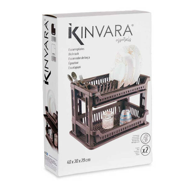 Kinvara Afwas afdruiprek 2-Laags - grijs - 45 x 30 x 32 cm - Afwasrek - kunststof - Afdruiprekken