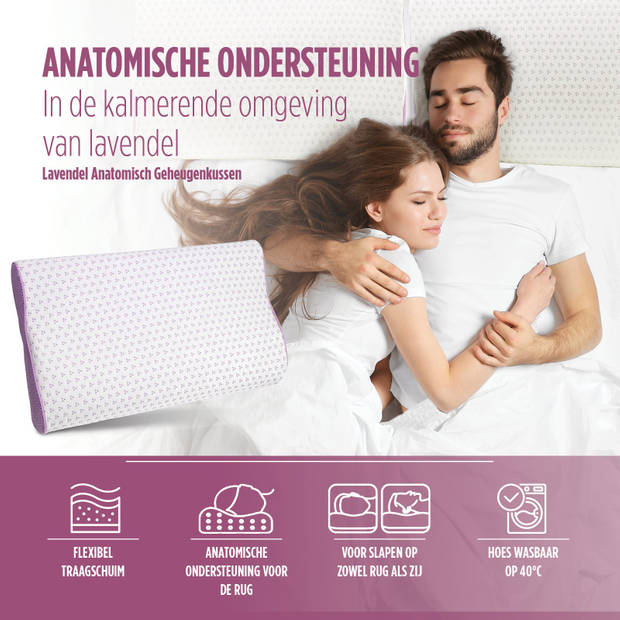 Vitapur Anatomisch Lavendel Memory Foam Hoofdkussen 30x50 cm