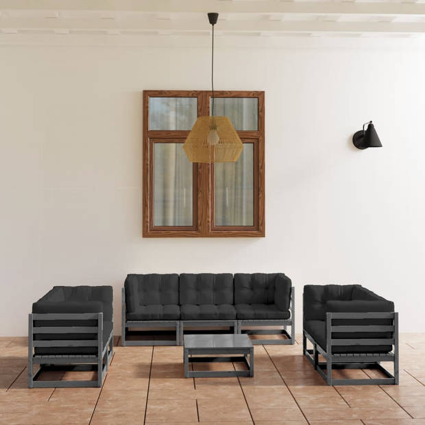 The Living Store Loungeset Grenenhout - Grijs - 70x70x67 cm - incl - kussens