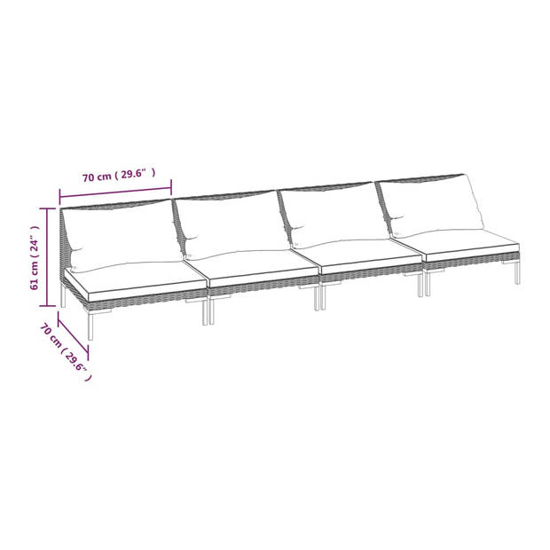 vidaXL 4-delige Loungeset met kussens poly rattan donkergrijs