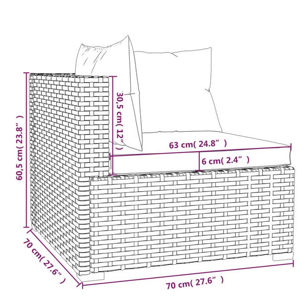 The Living Store loungeset - bruin PE-rattan - modulair ontwerp - comfortabele kussens - 70x70x60.5cm - hoek/middenbank
