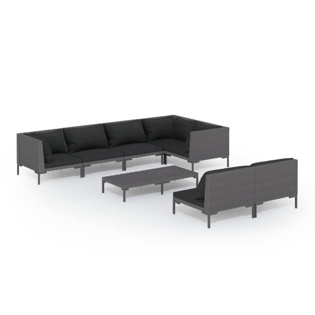 vidaXL 8-delige Loungeset met kussens poly rattan donkergrijs