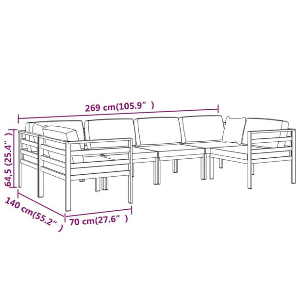 vidaXL 6-delige Loungeset met kussens aluminium antracietkleurig