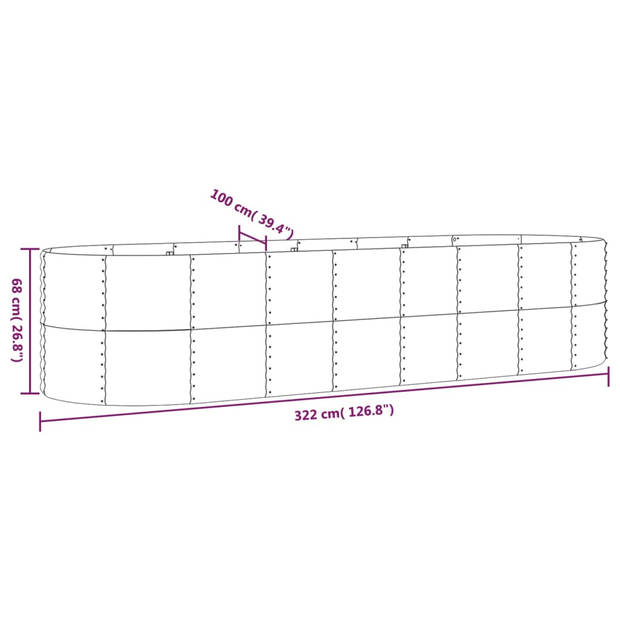 vidaXL Plantenbak 322x100x68 cm gepoedercoat staal grijs