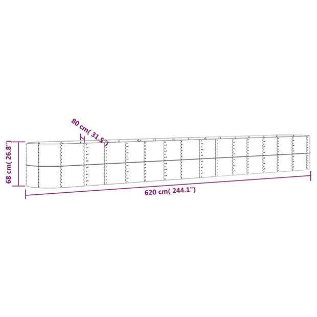 vidaXL Plantenbak 620x80x68 cm gepoedercoat staal grijs