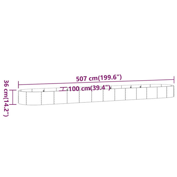 vidaXL Plantenbak 507x100x36 cm gepoedercoat staal grijs