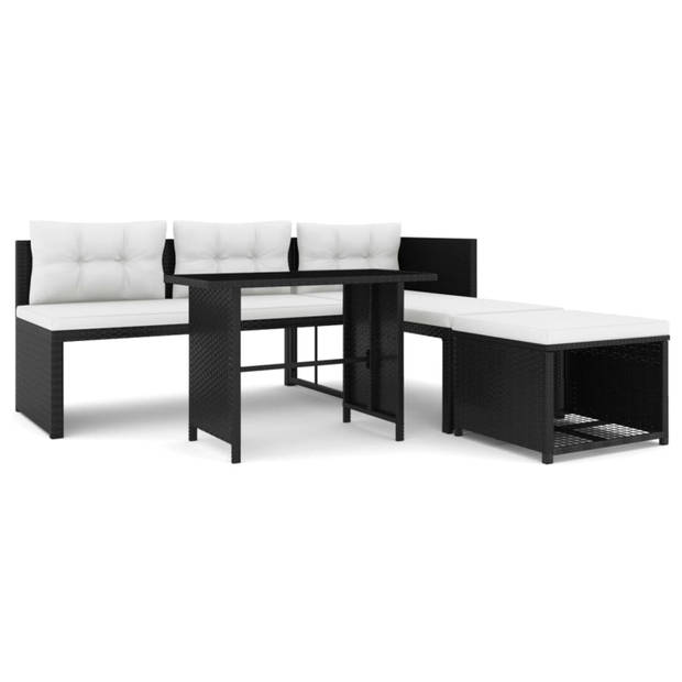 vidaXL 4-delige Loungeset poly rattan zwart