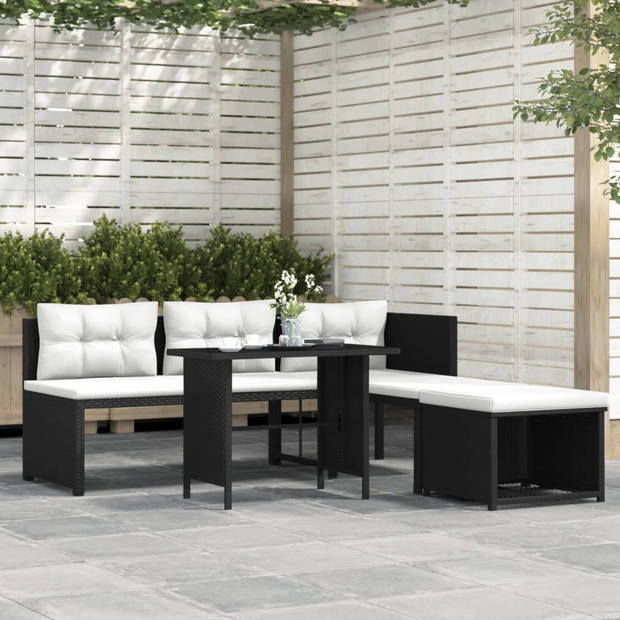 vidaXL 4-delige Loungeset poly rattan zwart