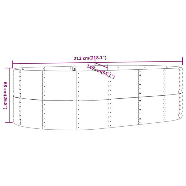 vidaXL Plantenbak 212x140x68 cm gepoedercoat staal zilverkleurig