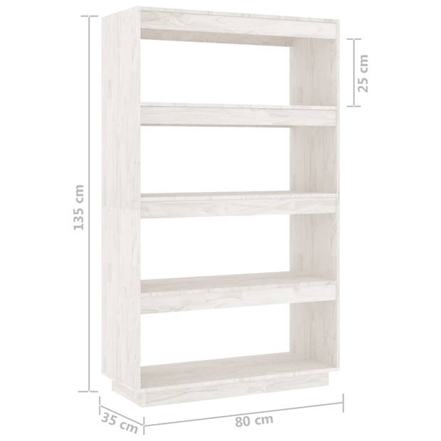 vidaXL Boekenkast/kamerscherm 80x35x135 cm massief grenenhout wit