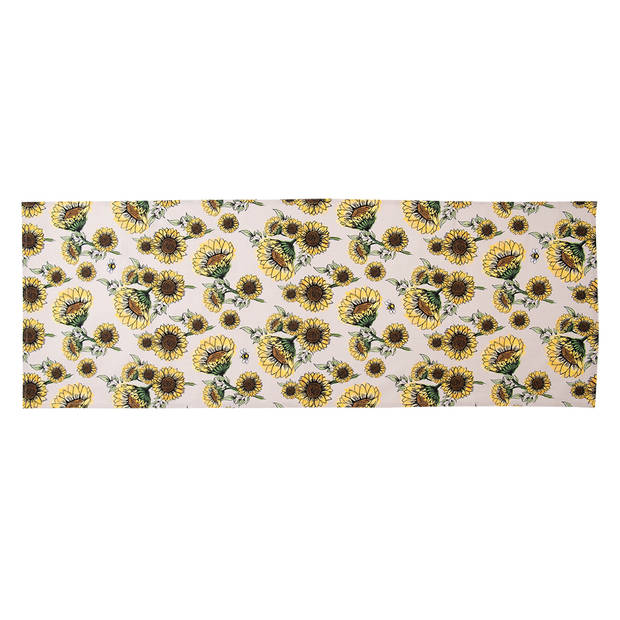 Clayre & Eef Tafelloper 50x140 cm Beige Geel Katoen Zonnebloemen Tafelkleed Beige Tafelkleed