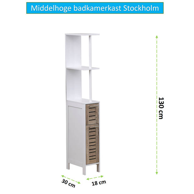 Badkamerkast Stockholm met 2 deuren en 2 legplanken 30x18x130 cm