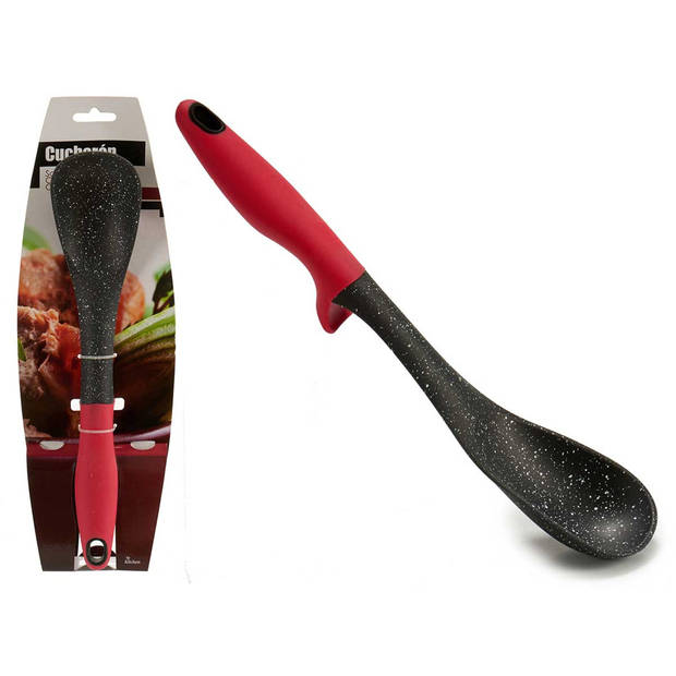 Arte R Kook/keuken gerei - opschep lepel - zwart/rood - kunststof - 32 cm - Soeplepels