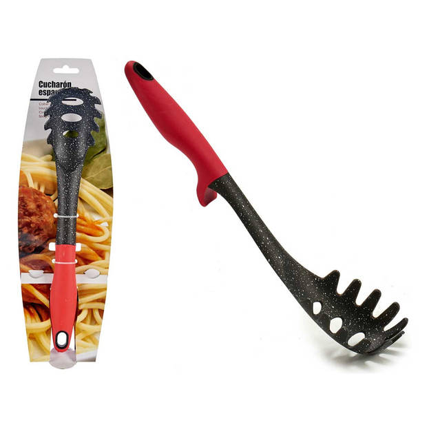 Arte R. Kook/keuken gerei - spaghetti opschep lepel - zwart/rood - kunststof - 32 cm - Soeplepels