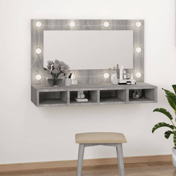 vidaXL Spiegelkast met LED-verlichting 90x31,5x62 cm grijs sonoma