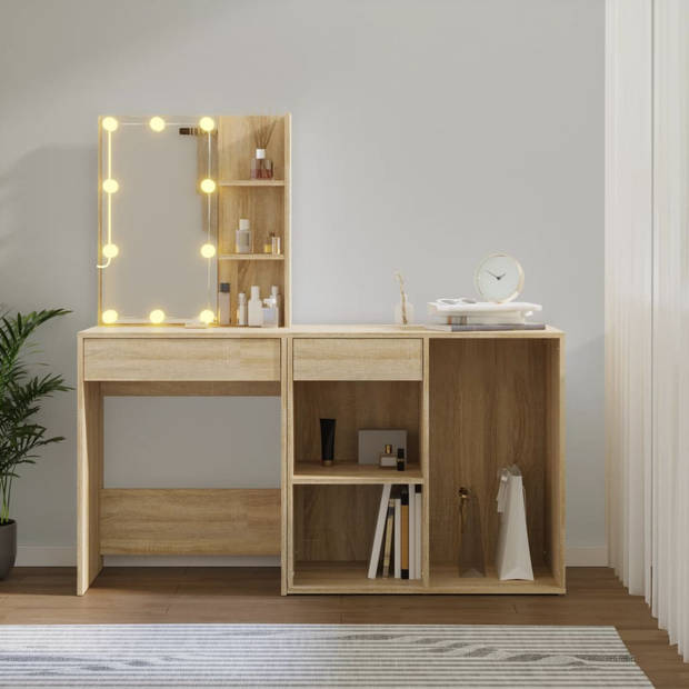 vidaXL Kaptafel met kastje en LED's bewerkt hout sonoma eikenkleurig