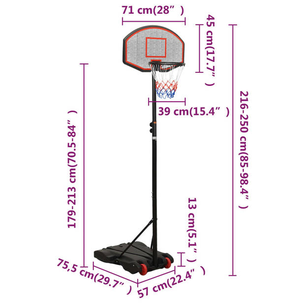 vidaXL Basketbalstandaard 216-250 cm polyethyleen zwart