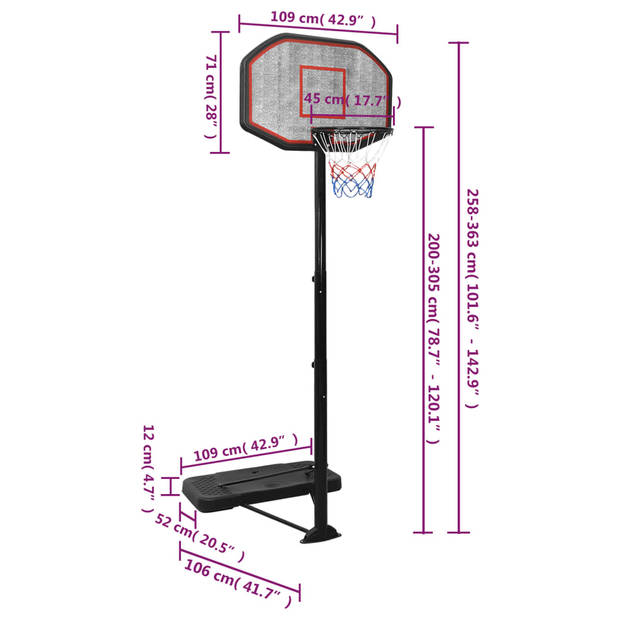 vidaXL Basketbalstandaard 258-363 cm polyetheen