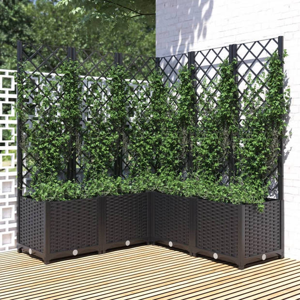 vidaXL Plantenbak met latwerk 120x120x136 cm polypropeen zwart