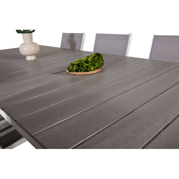 Levels tuinmeubelset tafel 100x229/310cm en 6 stoel Parma wit, grijs.