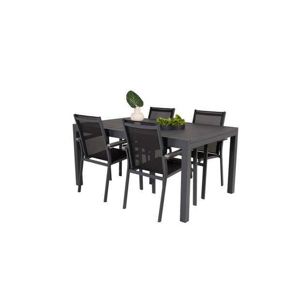Marbella tuinmeubelset tafel 100x160/240cm en 4 stoel Parma zwart.