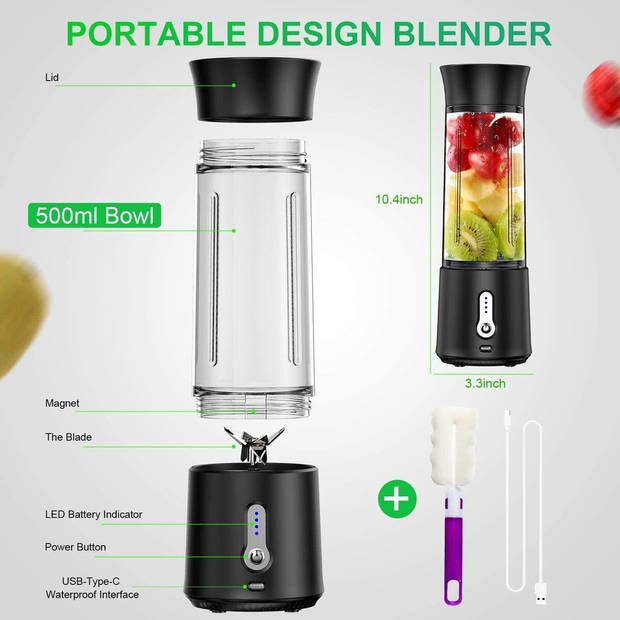 Smoothie Maker Portable - Innovigo - Blender To Go - Portable Blender - Draagbare Blender - 0.5 Liter - Draadloos -