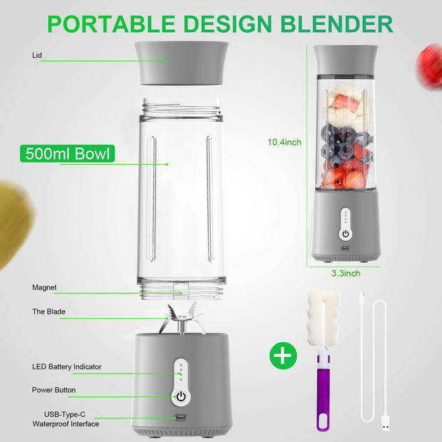 Smoothie Maker Portable - Innovigo - Blender To Go - Portable Blender - Draagbare Blender - 0.5 Liter - Draadloos -