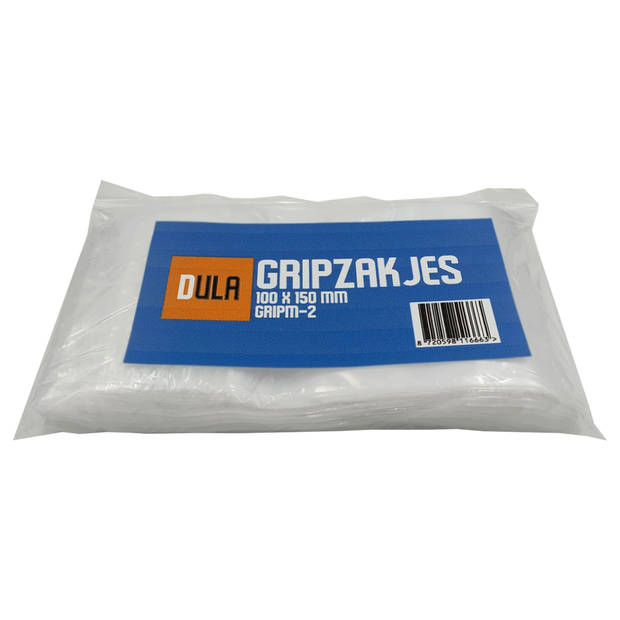DULA - Gripzakje - 100 x 150 mm - Transparant - 200 stuks - Hersluitbare verpakking zakjes